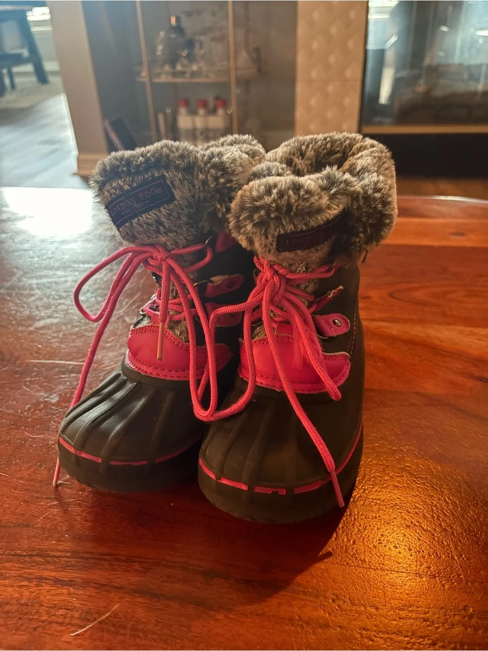 London Fog Black Kids Snow Boots with Pink Trim
